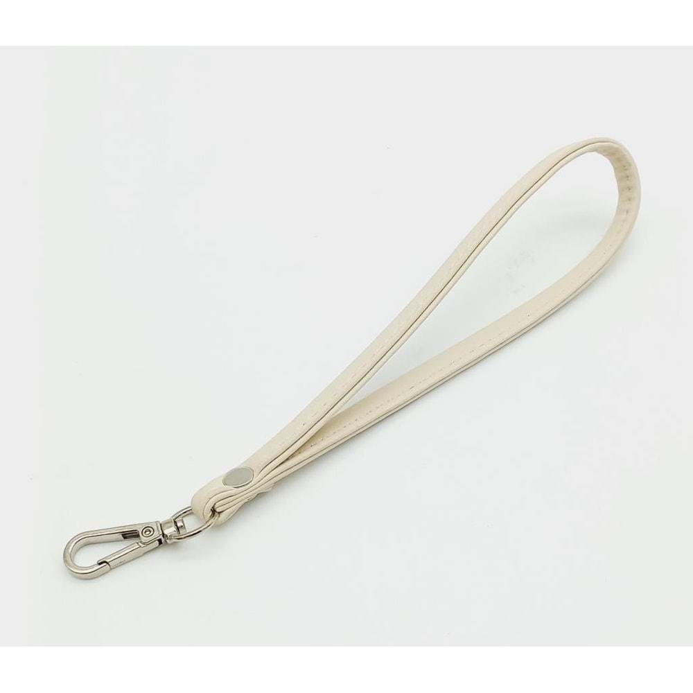 Çanta Aksesuar Dikişli Suni Deri Krem Renk Elcik Gümüş Metal