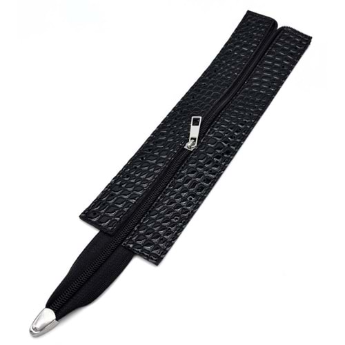 Çanta Aksesuar Rugan Croco Siyah Renk 28 Cm Derili Fermuar Gümüş Metalli