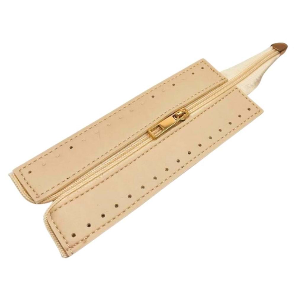 Çanta Aksesuar Krem Renk 17 Cm Derili Fermuar Light Gold Metalli