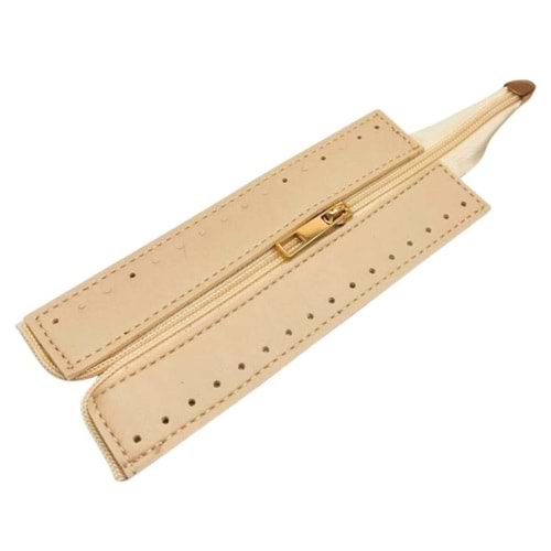 Çanta Aksesuar Krem Renk 17 Cm Derili Fermuar Light Gold Metalli