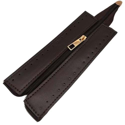 Çanta Aksesuar Koyu Kahve Renk 17 Cm Derili Fermuar Light Gold Metalli
