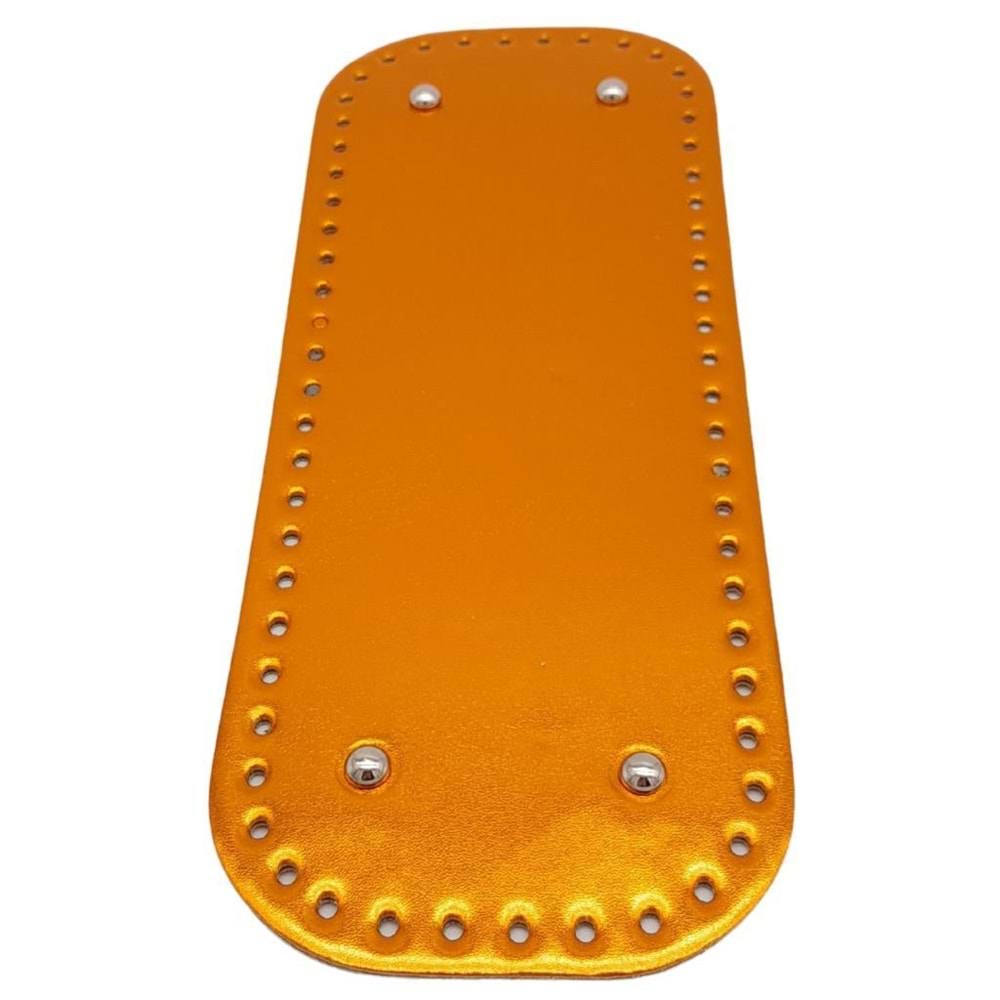 Çanta Aksesuar Parlak Rugan Deri 32x12 cm Dikdörtgen Çanta Tabanı Turuncu Renk Gümüş Metalli