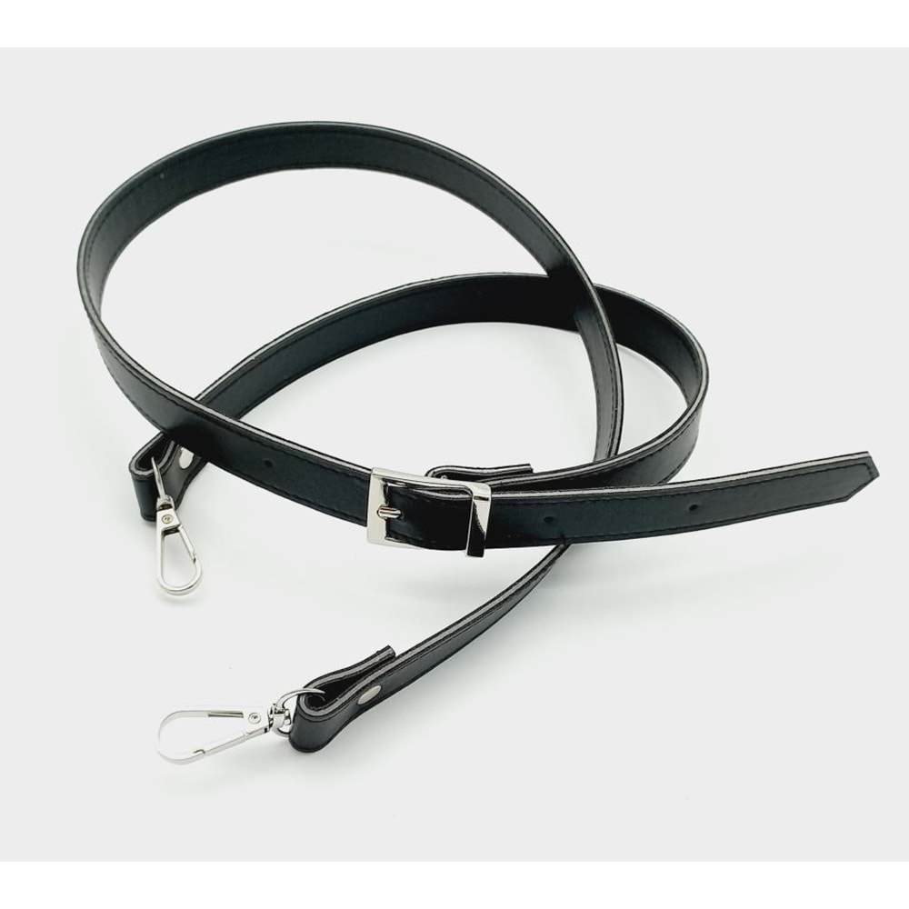 Çanta Aksesuar 120X2 Cm Suni Deri Gümüş Tokalı Siyah Renk Çanta Sapı