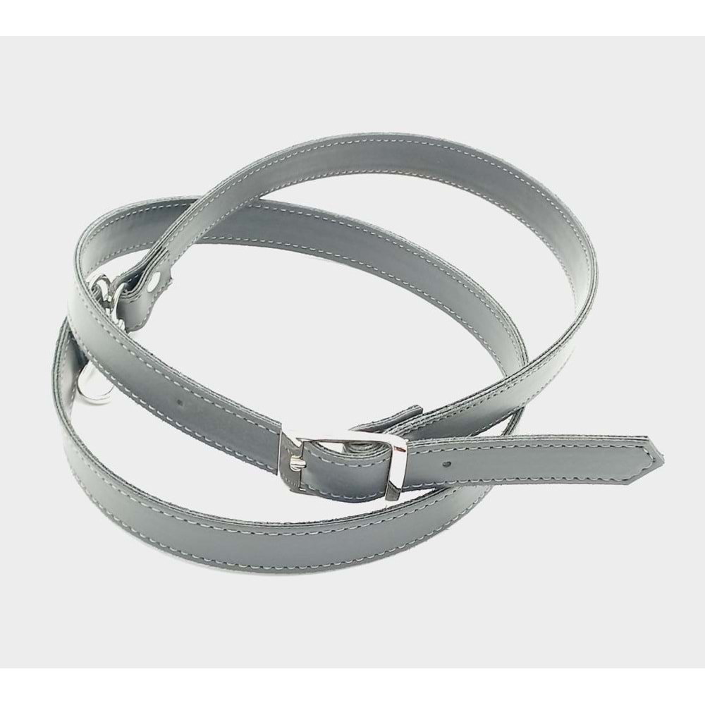 Çanta Aksesuar 120X2 Cm Suni Deri Gümüş Tokalı Gri Renk Çanta Sapı