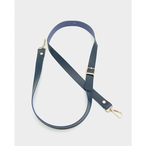 Çanta Aksesuar 120X2 Cm Tek Kat Lacivert Suni Deri Light Gold Tokalı Çanta Sapı