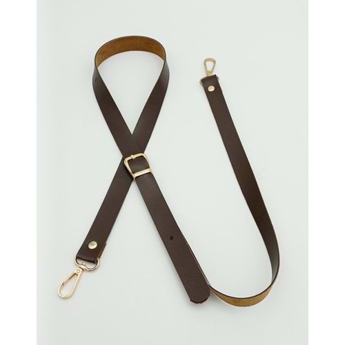 Çanta Aksesuar 120X2 Cm Tek Kat Kahverengi Suni Deri Light Gold Tokalı Çanta Sapı