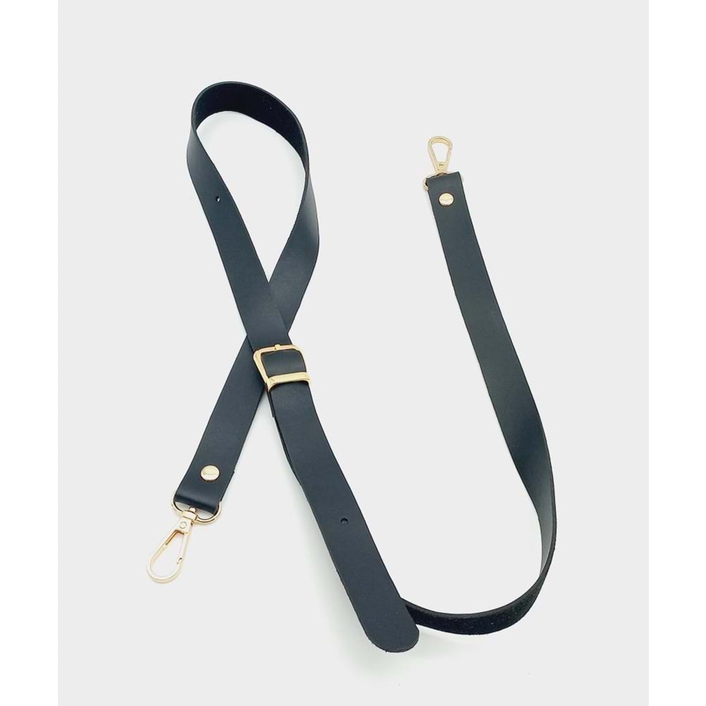 Çanta Aksesuar 120X2 Cm Tek Kat Siyah Suni Deri Light Gold Tokalı Çanta Sapı