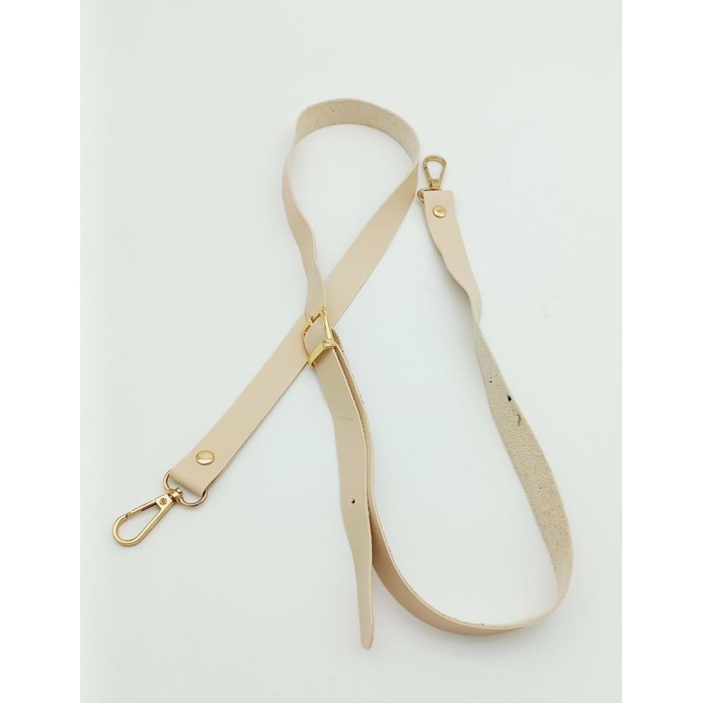 Çanta Aksesuar 120X2 Cm Tek Kat Krem Suni Deri Light Gold Tokalı Çanta Sapı