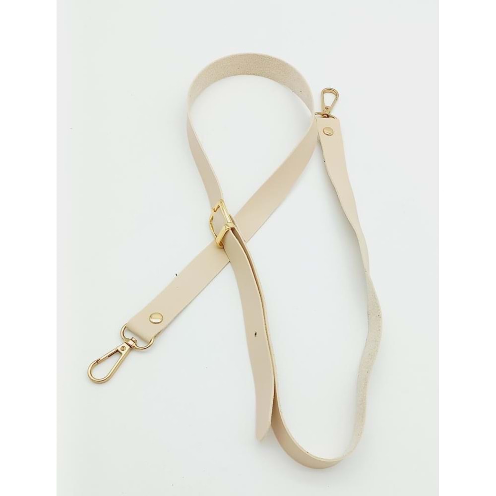 Çanta Aksesuar 120X2 Cm Tek Kat Krem Suni Deri Light Gold Tokalı Çanta Sapı