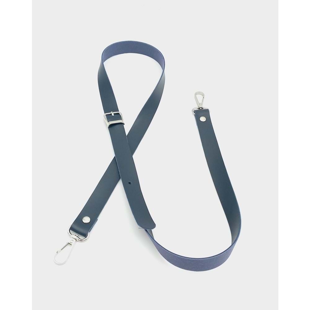 Çanta Aksesuar 120X2 Cm Tek Kat Lacivert Suni Deri Gümüş Tokalı Çanta Sapı