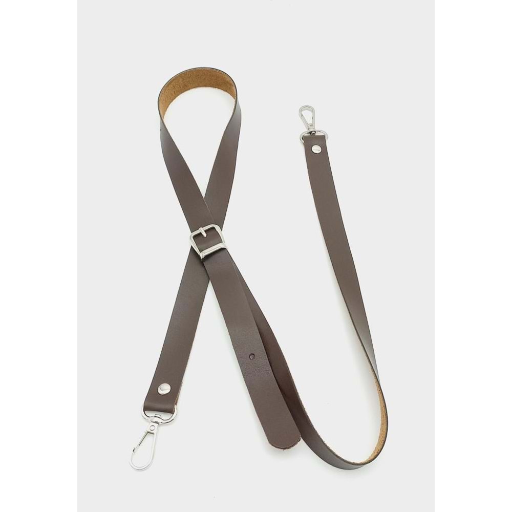 Çanta Aksesuar 120X2 Cm Tek Kat Kahverengi Suni Deri Gümüş Tokalı Çanta Sapı