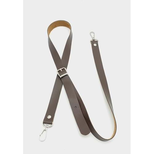 Çanta Aksesuar 120X2 Cm Tek Kat Kahverengi Suni Deri Gümüş Tokalı Çanta Sapı