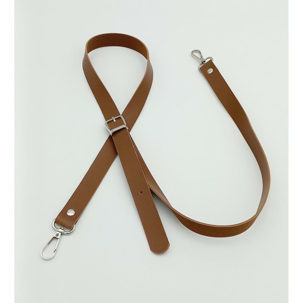 Çanta Aksesuar 120X2 Cm Tek Kat Taba Suni Deri Gümüş Tokalı Çanta Sapı