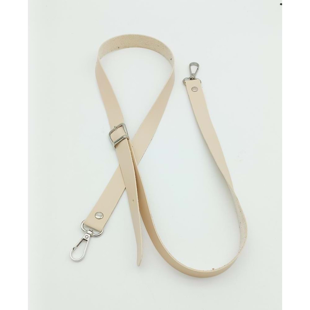 Çanta Aksesuar 120X2 Cm Tek Kat Krem Suni Deri Gümüş Tokalı Çanta Sapı