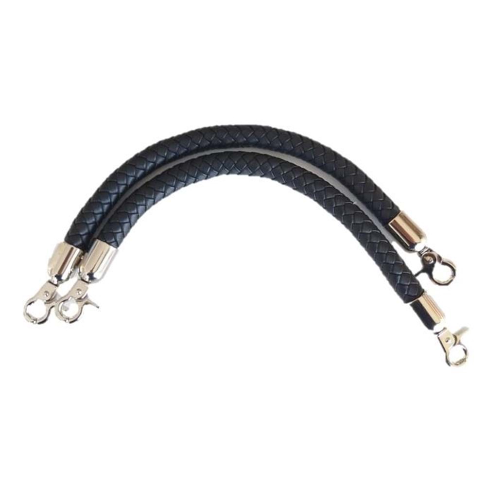 Çanta Aksesuar Örme Çanta Sapı Kısa Gümüş Metalli Siyah