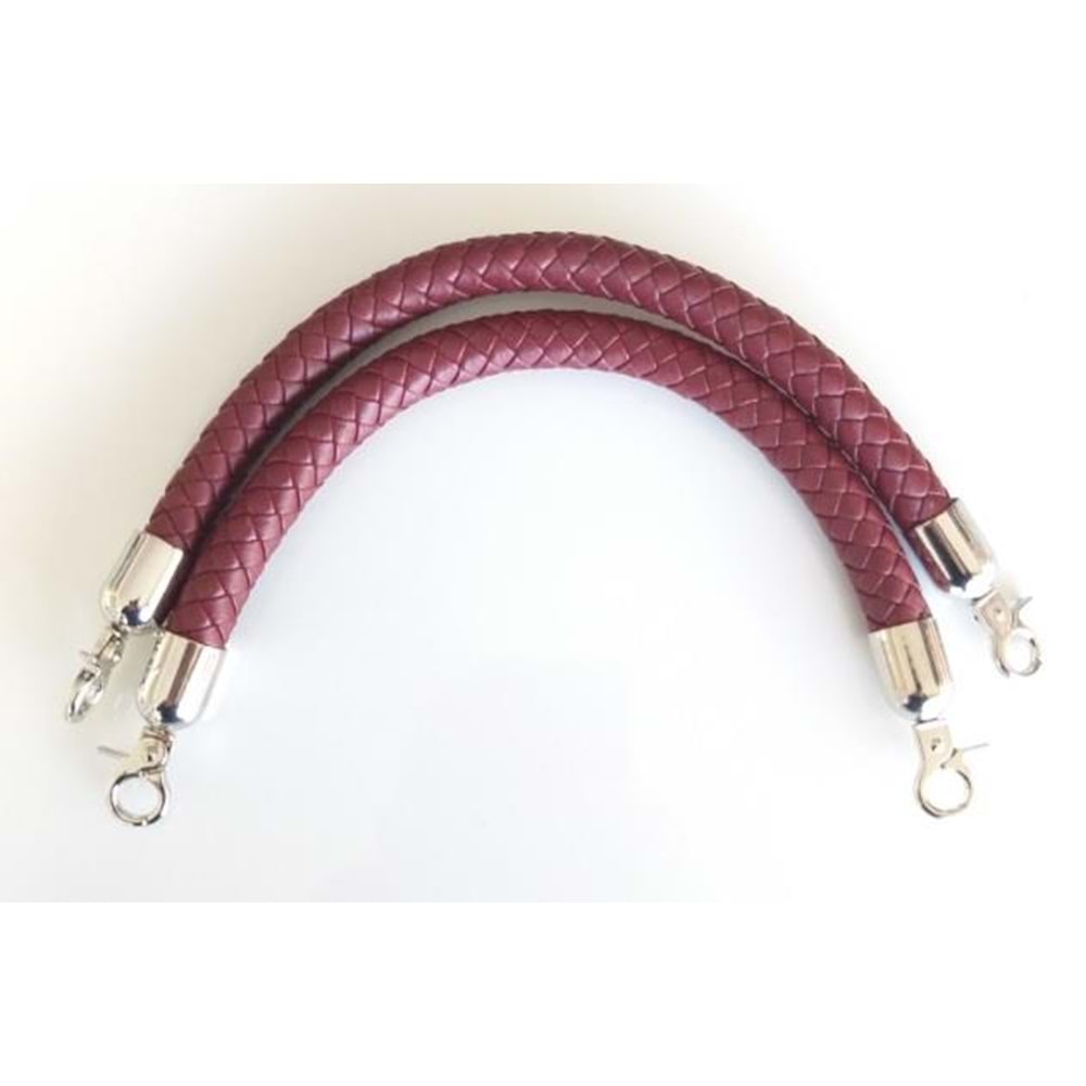 Çanta Aksesuar Örme Çanta Sapı Kısa Gümüş Metalli Bordo