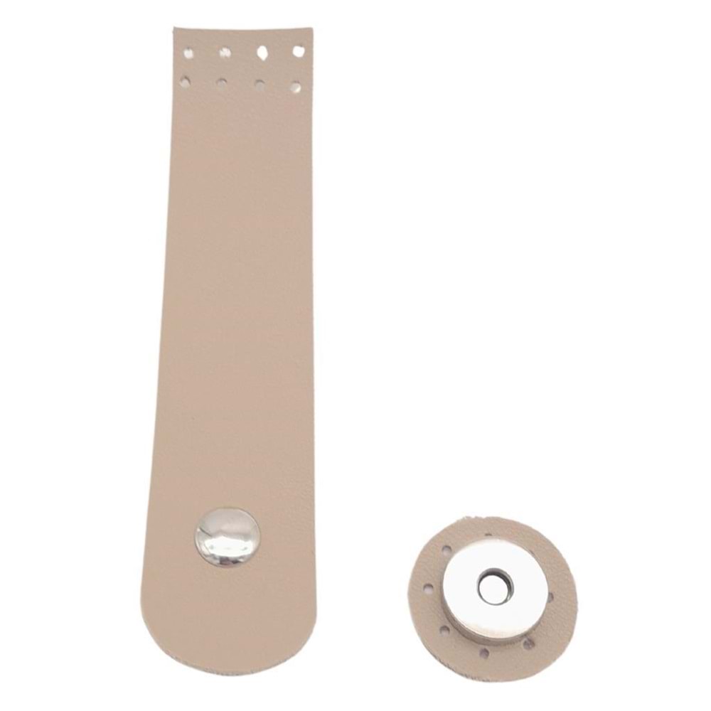 Çanta Aksesuar 14x3 cm Suni Deri Kapak Bej Renk Gümüş Metalli