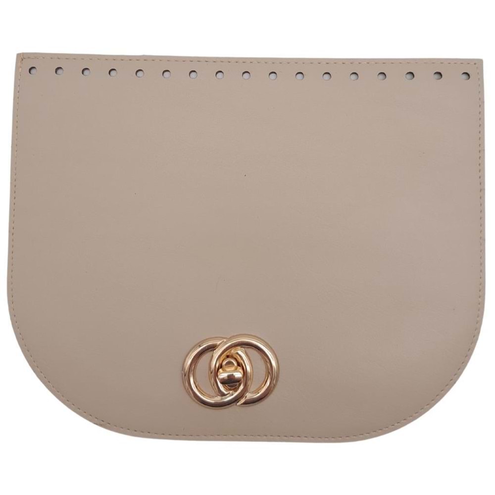 Çanta Aksesuar 24x19 cm Suni Deri Bej Renk Kapak Light Gold Metalli