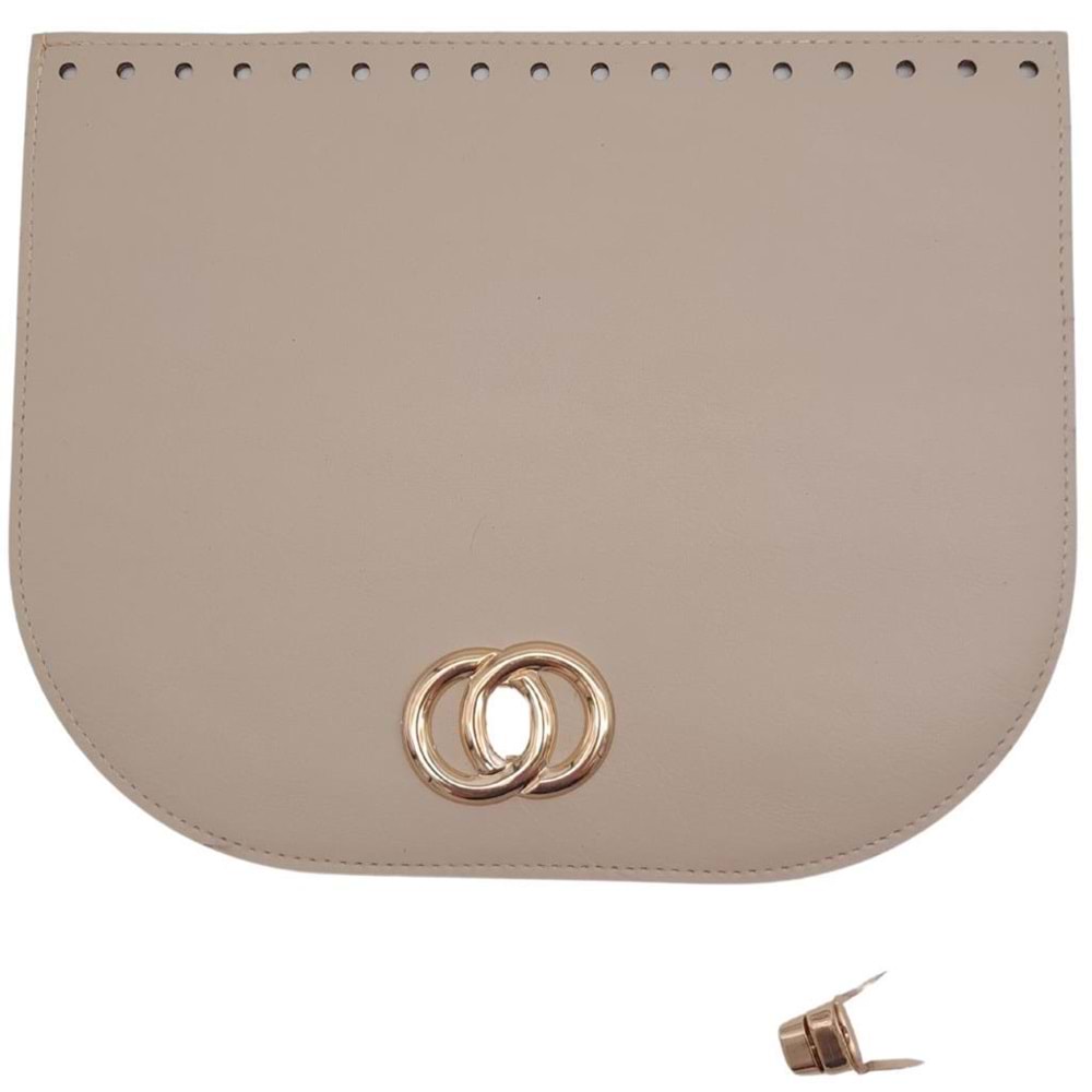 Çanta Aksesuar 24x19 cm Suni Deri Bej Renk Kapak Light Gold Metalli