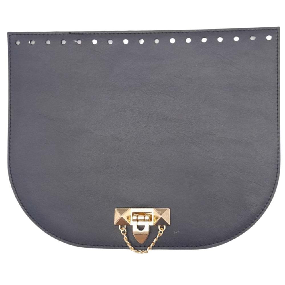 Çanta Aksesuar 24x19 cm Suni Deri Lacivert Renk Zincirli Kilitli Kapak Light Gold Metalli