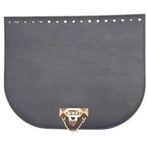 Çanta Aksesuar 24x19 cm Suni Deri Lacivert Renk Zincirli Kilitli Kapak Light Gold Metalli