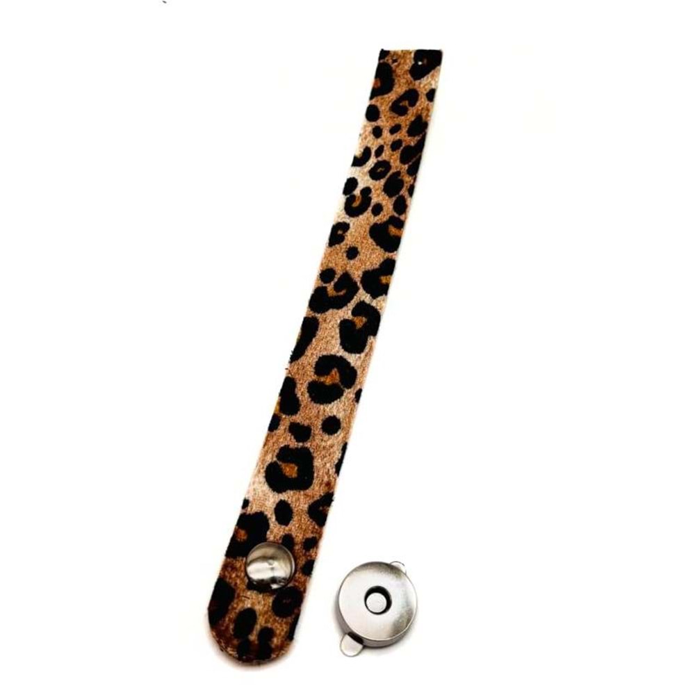 Çanta Aksesuar 18x2 cm Suni Deri Leopar Renk Çanta Kapağı Gümüş Renk Metalli