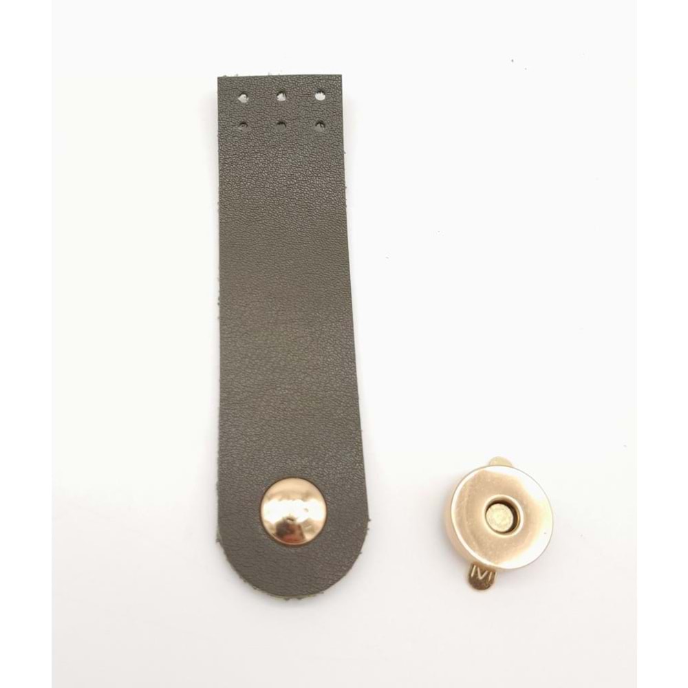 Çanta Aksesuar Haki Renk Tek Kat Suni Deri Kapak 10.5x2.5 cm Light Gold Metal