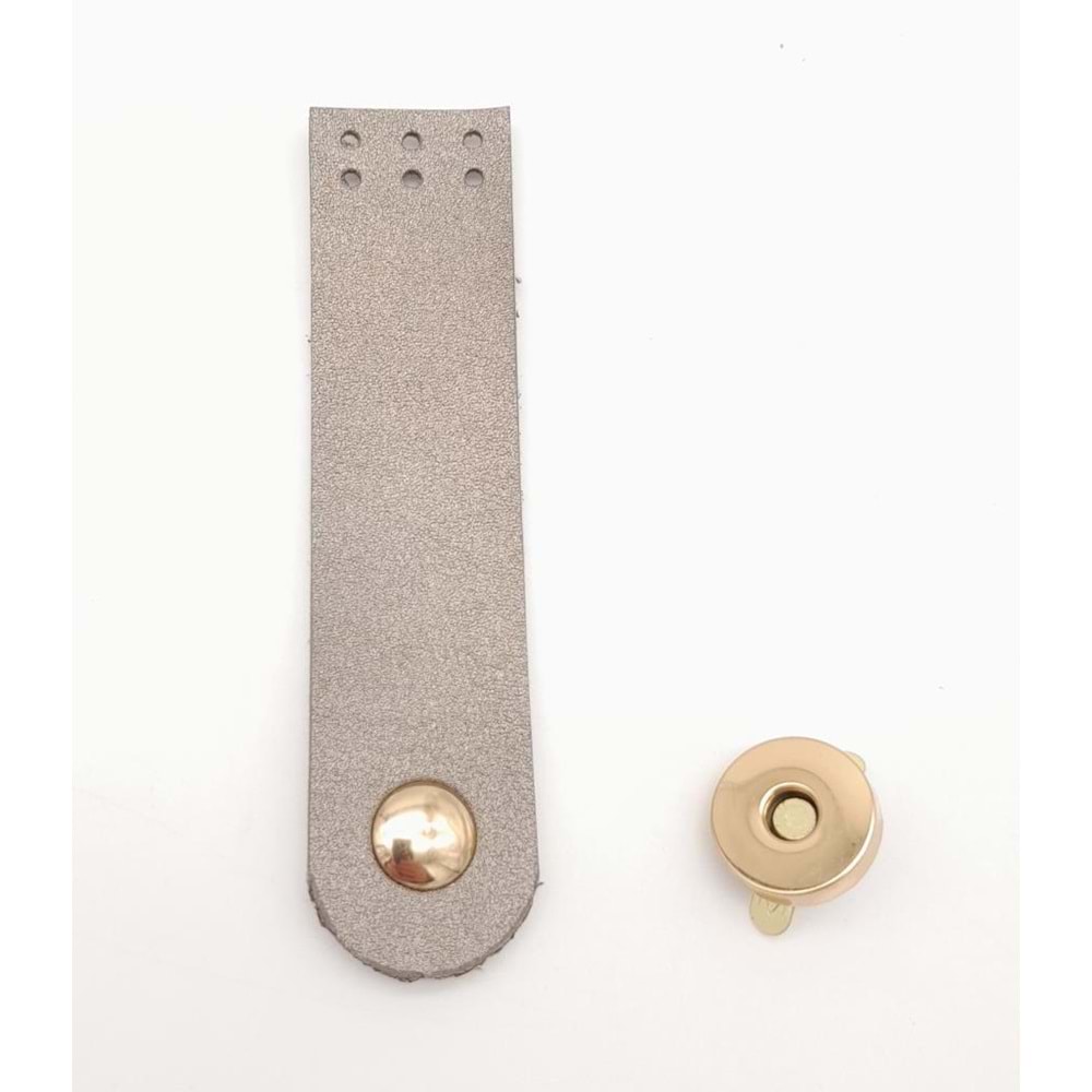 Çanta Aksesuar Parlak Gri Renk Tek Kat Suni Deri Kapak 10.5x2.5 cm Light Gold Metal