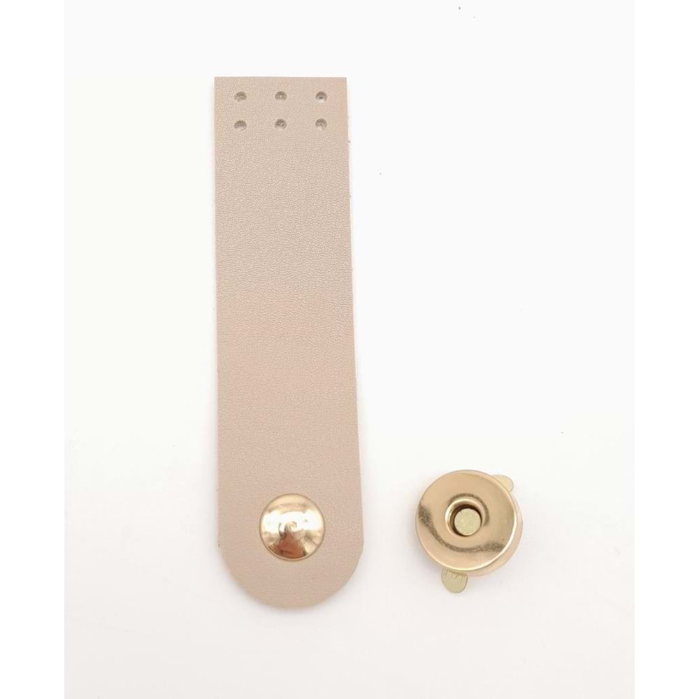 Çanta Aksesuar Bej Renk Tek Kat Suni Deri Kapak 10.5x2.5 cm Light Gold Metal