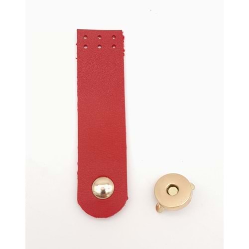 Çanta Aksesuar Kırmızı Renk Tek Kat Suni Deri Kapak 10.5x2.5 cm Light Gold Metal