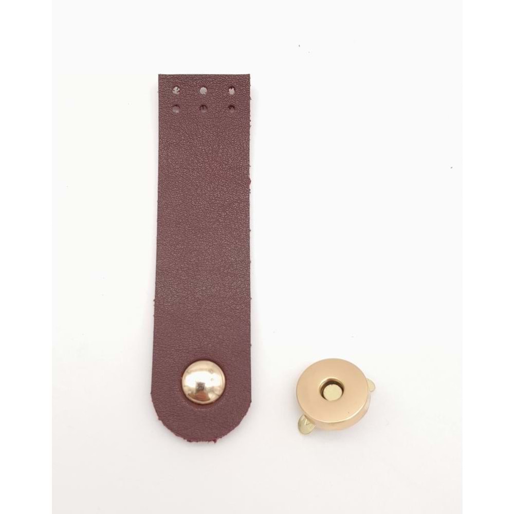 Çanta Aksesuar Bordo Renk Tek Kat Suni Deri Kapak 10.5x2.5 cm Light Gold Metal