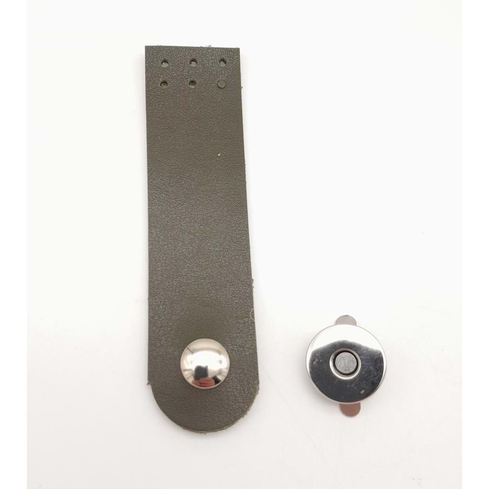 Çanta Aksesuar Haki Renk Tek Kat Suni Deri Kapak 10.5x2.5 cm Gümüş Metal