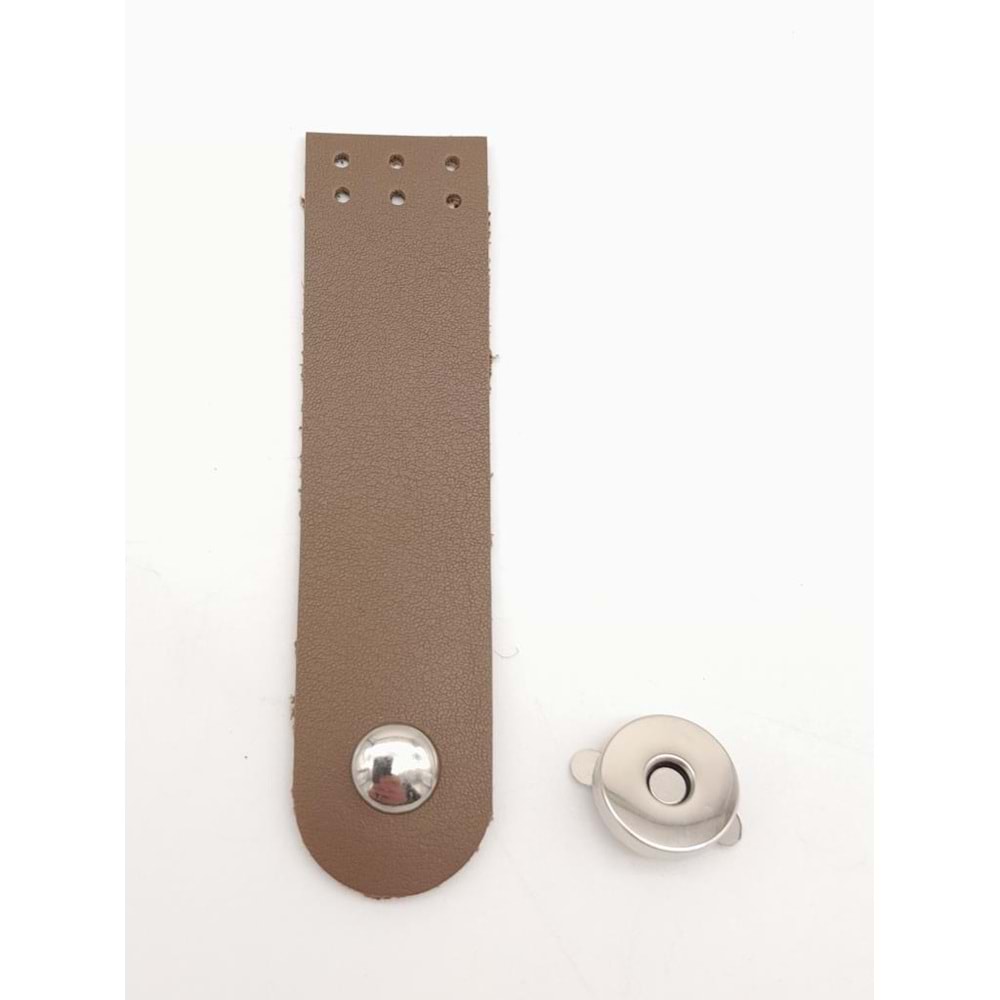 Çanta Aksesuar Vizon Renk Tek Kat Suni Deri Kapak 10.5x2.5 cm Gümüş Metal