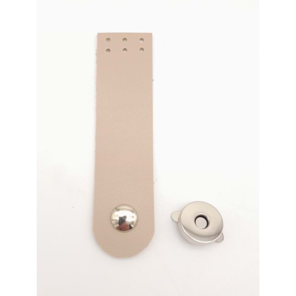 Çanta Aksesuar Bej Renk Tek Kat Suni Deri Kapak 10.5x2.5 cm Gümüş Metal