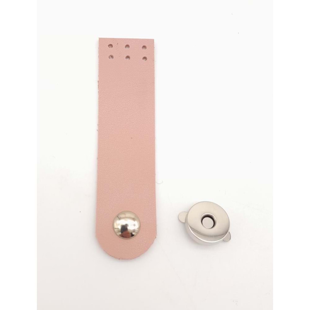 Çanta Aksesuar Pudra Renk Tek Kat Suni Deri Kapak 10.5x2.5 cm Gümüş Metal