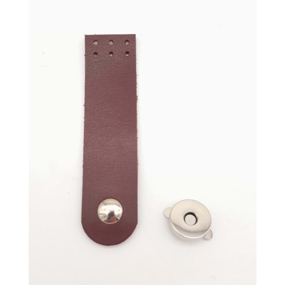 Çanta Aksesuar Bordo Renk Tek Kat Suni Deri Kapak 10.5x2.5 cm Gümüş Metal