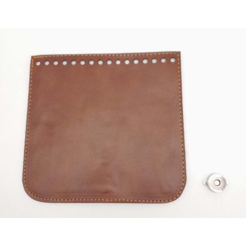 Çanta Aksesuar Taba Renk Suni Deri 16.5X16 Cm Çanta Kapağı Gümüş Metalli