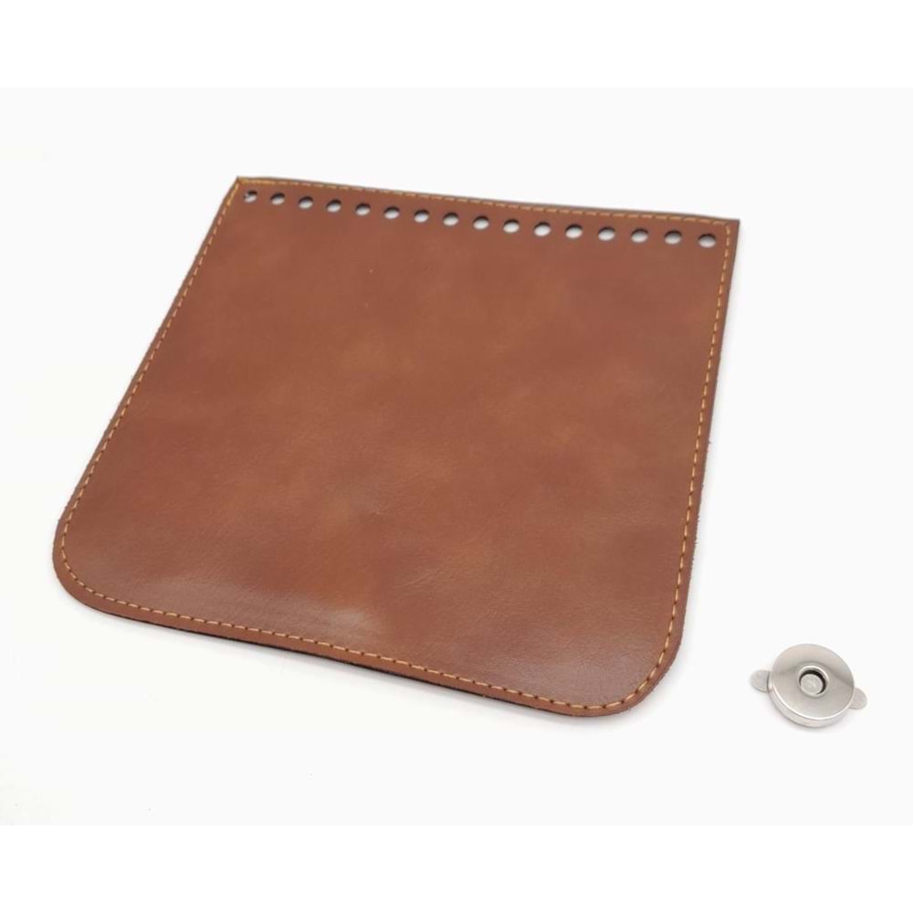 Çanta Aksesuar Taba Renk Suni Deri 16.5X16 Cm Çanta Kapağı Gümüş Metalli