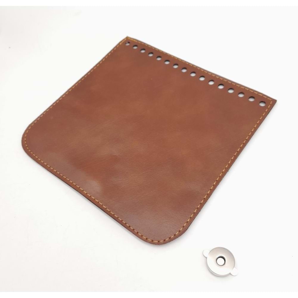 Çanta Aksesuar Taba Renk Suni Deri 16.5X16 Cm Çanta Kapağı Gümüş Metalli