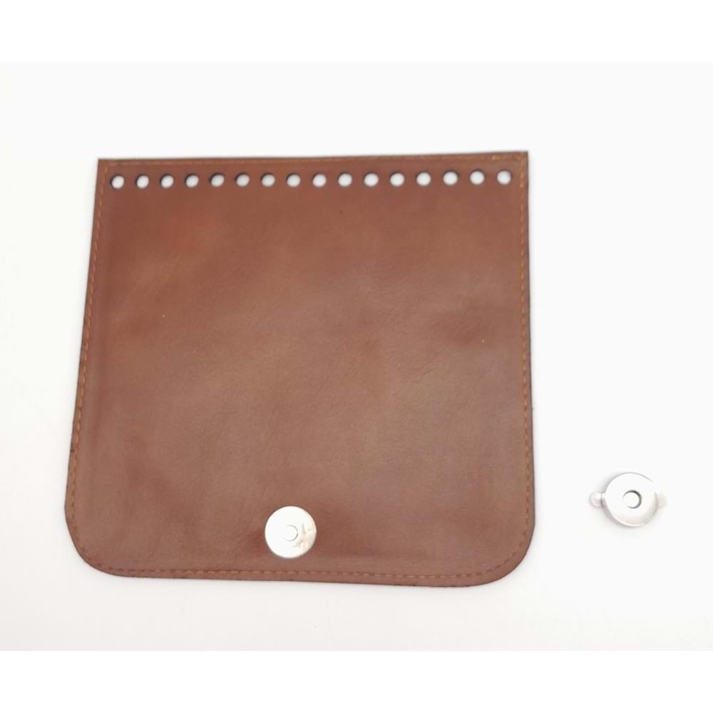 Çanta Aksesuar Taba Renk Suni Deri 16.5X16 Cm Çanta Kapağı Gümüş Metalli