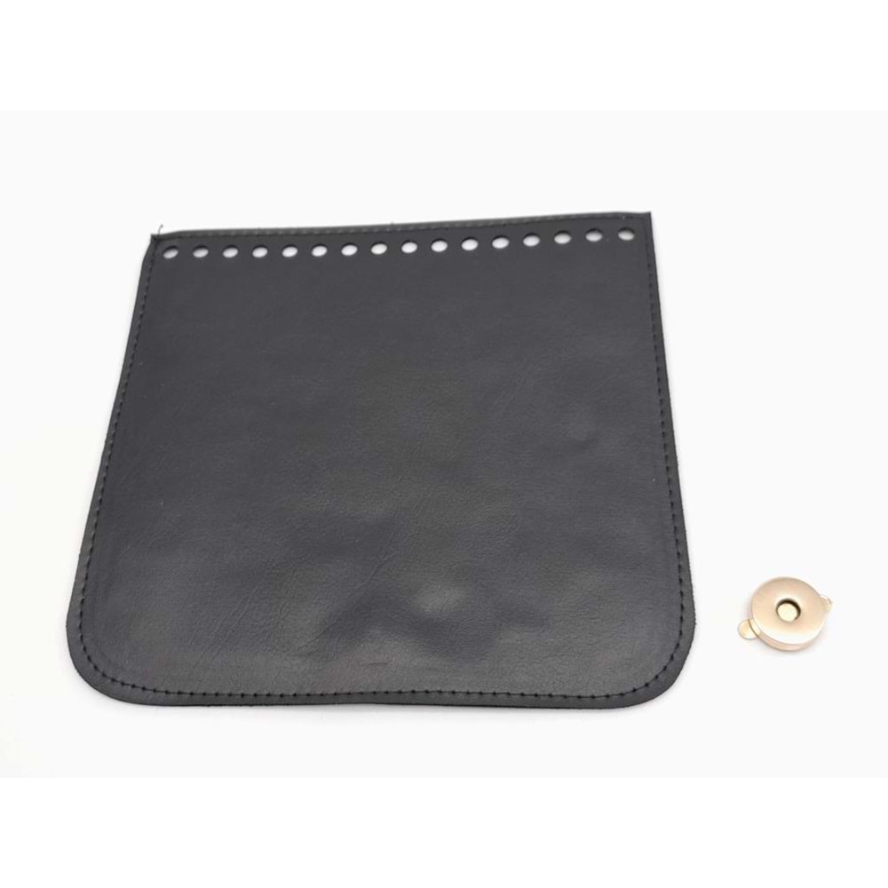 Çanta Aksesuar Siyah Renk Suni Deri 16.5X16 Cm Çanta Kapağı Light Gold Metalli