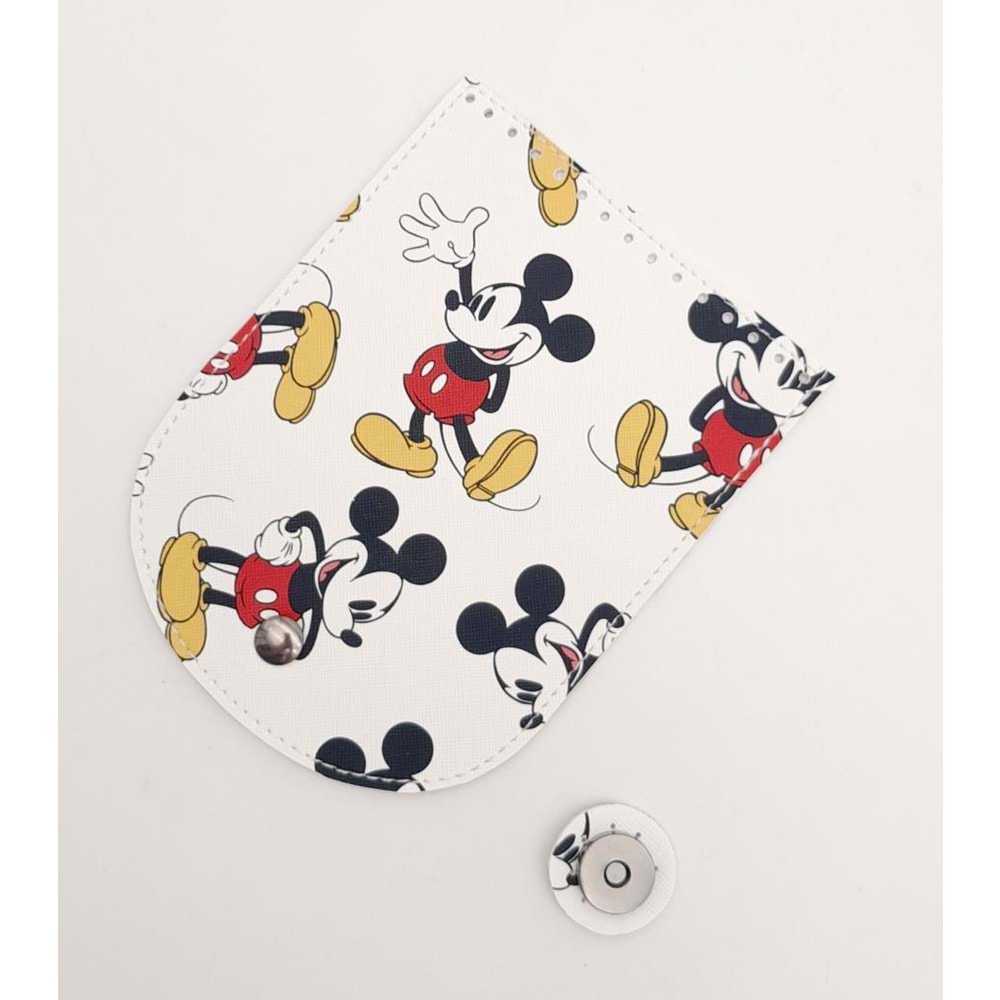 Çanta Aksesuar 16x12 cm Suni Deri Miki Mouse Desenli Kapak Füme Metalli