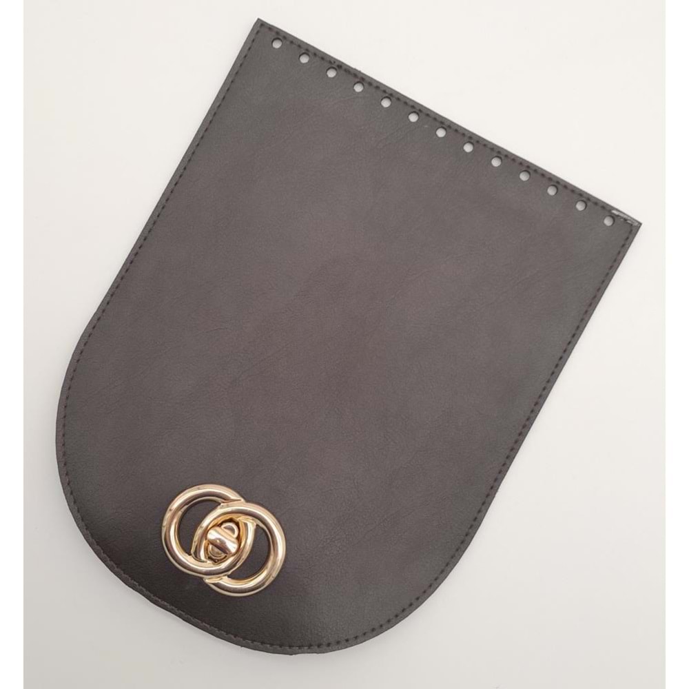 Çanta Aksesuar 17x22 cm Suni Deri Koyu Kahverengi Kapak Light Gold Metalli