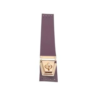 Çanta Aksesuar 18x3.5 cm Suni Deri Mor Renk Kapak Light Gold Metalli