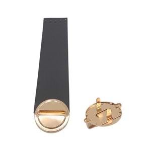 Çanta Aksesuar 18x4 cm Tek Kat Suni Deri Siyah Renk Kapak No:2 Light Gold Metal