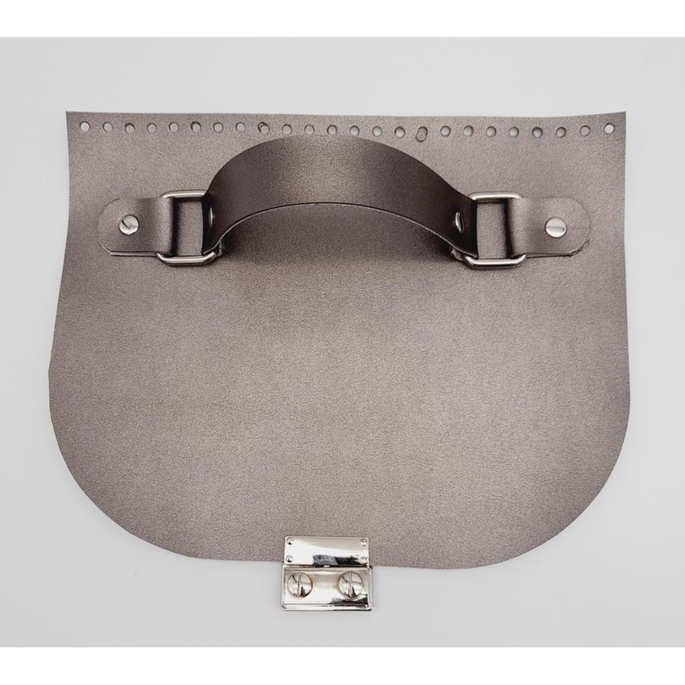Çanta Aksesuar Tek Kat Suni Deri Tutma Saplı Parlak Gri 24x19 Cm Kapak Gümüş Metalli