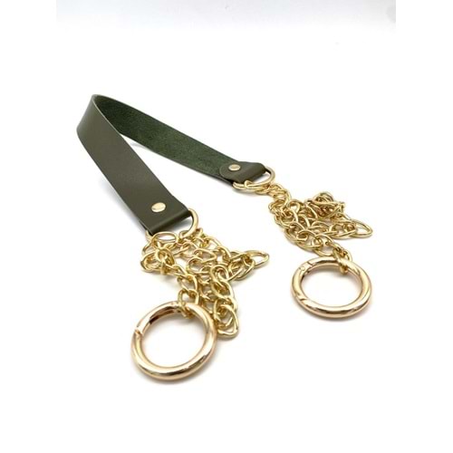 Çanta Aksesuar Tek Kat Suni Deri Haki Renk İnce Zincirli Sap Light Gold Metal