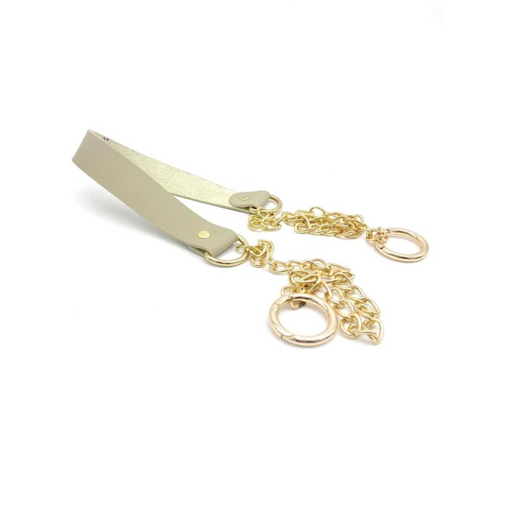 Çanta Aksesuar Tek Kat Suni Deri Bej Renk İnce Zincirli Sap Light Gold Metal