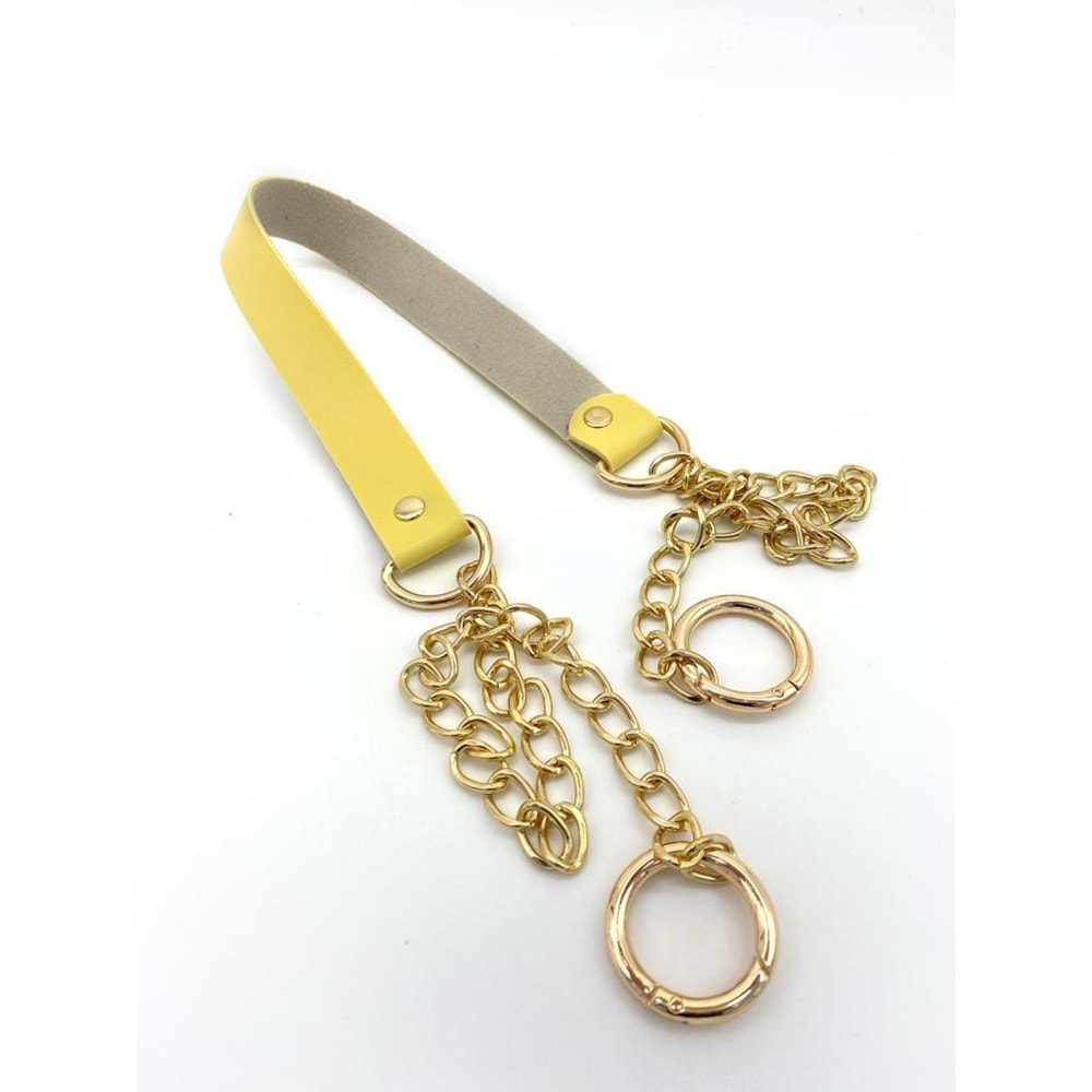 Çanta Aksesuar Tek Kat Suni Deri Sarı Renk İnce Zincirli Sap Light Gold Metal