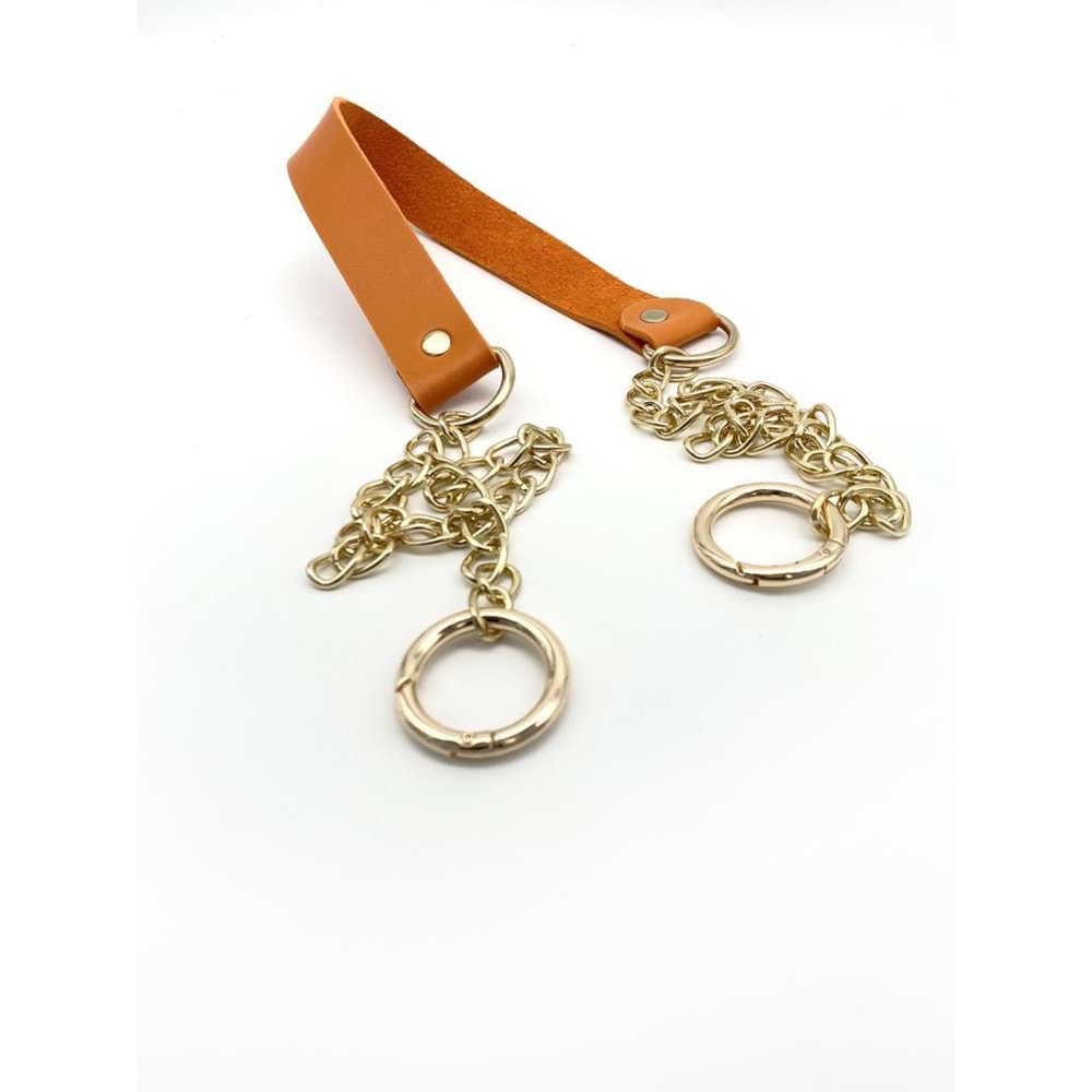 Çanta Aksesuar Tek Kat Suni Deri Turuncu Renk İnce Zincirli Sap Light Gold Metal